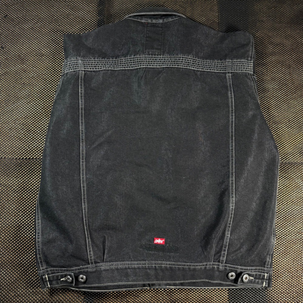 JNCO Jeans Vintage Denim Trucker Jacket Mens XL Black Contrast Stitch USA Made - Picture 3 of 9